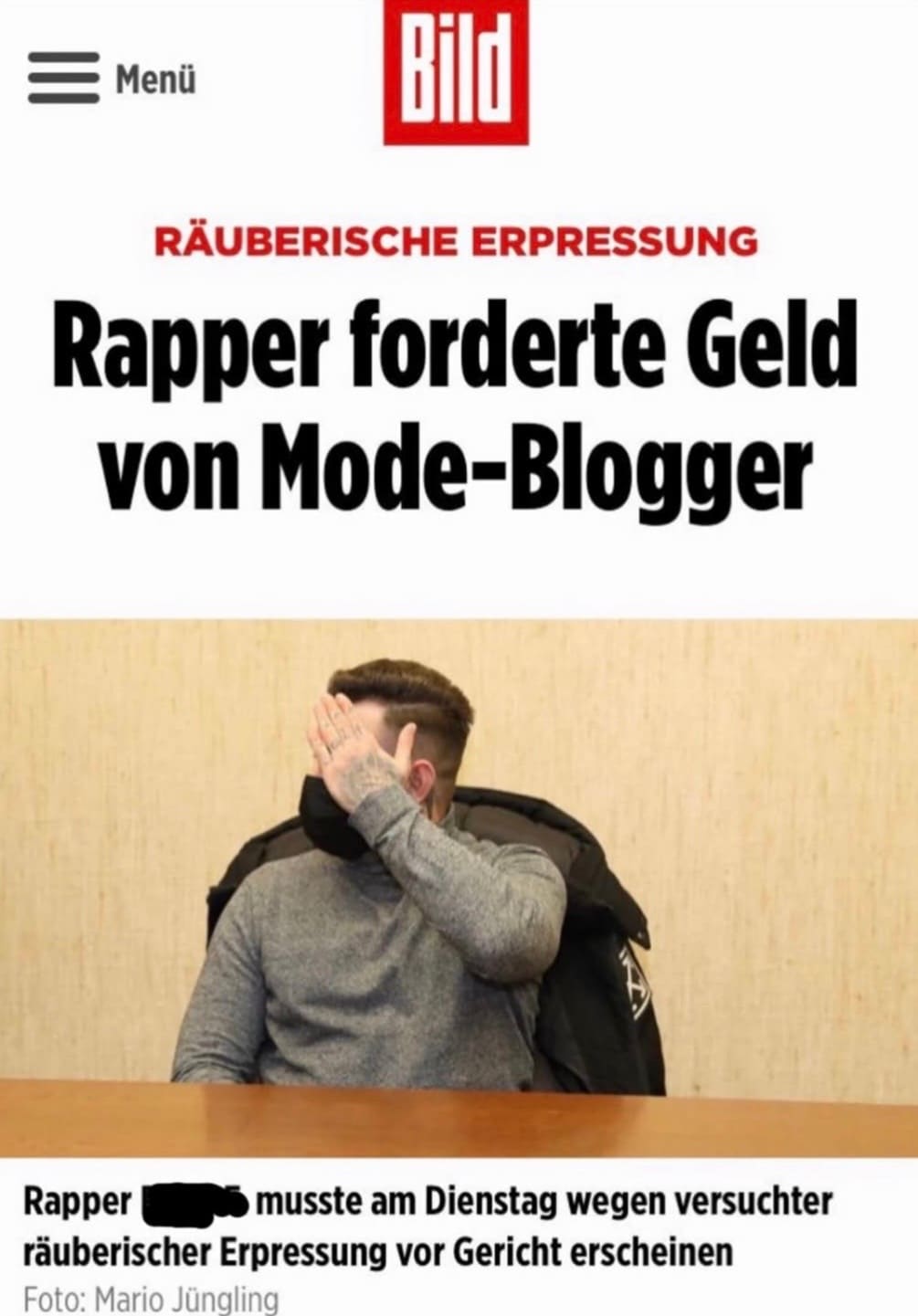 Räuberische Erpressung: Rapper forderte Geld von Mode-Blogger